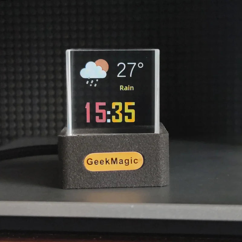 GeekMagic GIFTV Crystal Cube Photo Display Holographic Desktop Smart Weather Station Digital Clock with GIF Animations Album