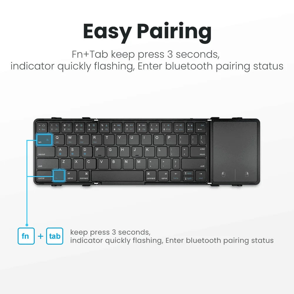 Jomaa Hebrew/Korea/Russia Wireless Folding Keyboard with Touchpad/Numer Rechargeable Foldable Bluetooth Keyboard for Tablet Ipad