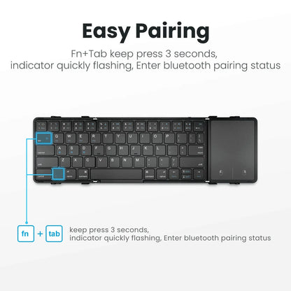 Jomaa Hebrew/Korea/Russia Wireless Folding Keyboard with Touchpad/Numer Rechargeable Foldable Bluetooth Keyboard for Tablet Ipad