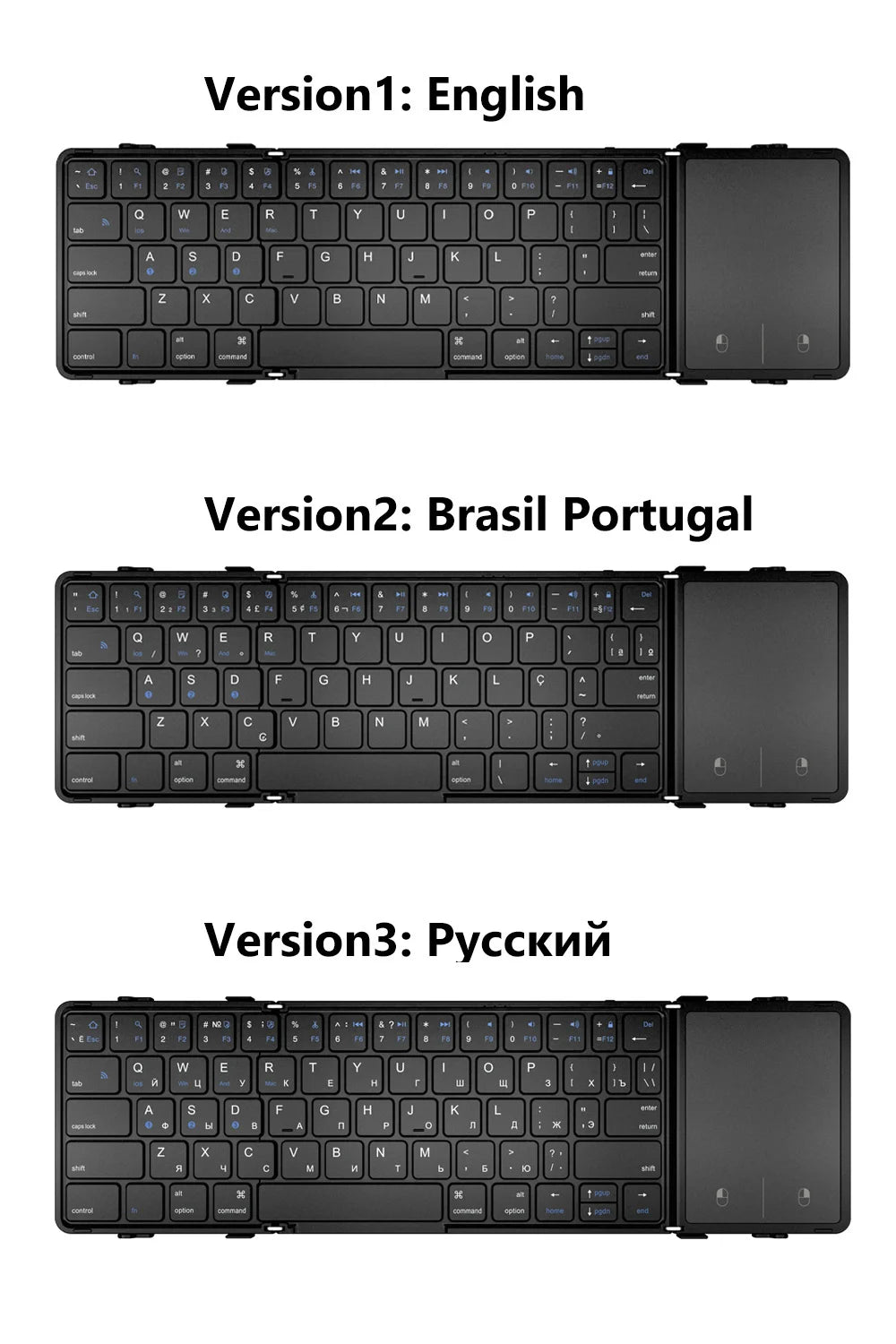 Jomaa Hebrew/Korea/Russia Wireless Folding Keyboard with Touchpad/Numer Rechargeable Foldable Bluetooth Keyboard for Tablet Ipad