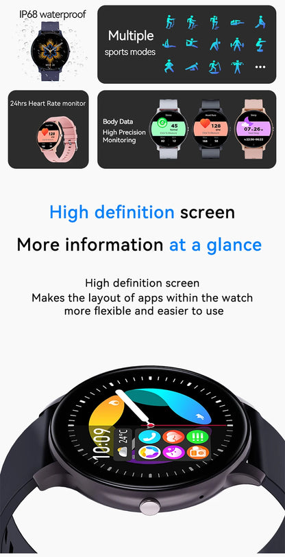 Smart Watch Men Women Full Touch Screen Sport Fitness Watch Man IP67 Waterproof Bluetooth For Android IOS Smartwatch Men